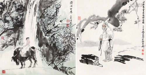 杜滋龄（b.1941） 白居易诗意 清凉世界 （二帧） 镜心 设色纸本