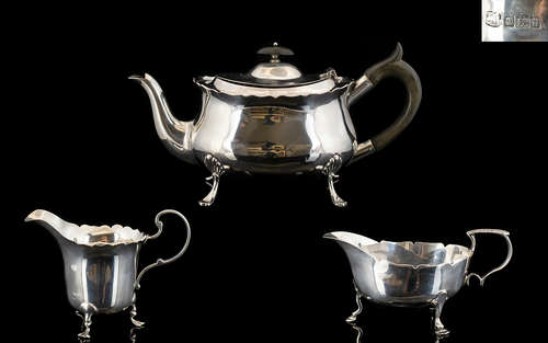 Early 20th Century Matched Bachelors 3 Piece Silver Tea Service, Various Hallmarks. Sheffield