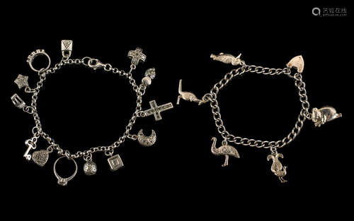 Silver Charm Bracelet X 2. Hall marked silver charm bracelets, 2 in total, please see accompanying