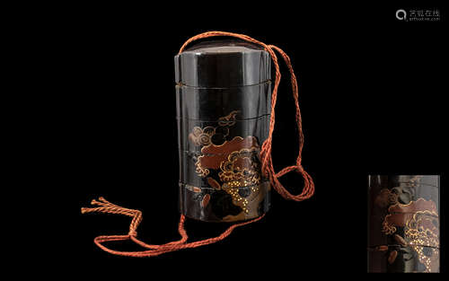 Antique 19thC Japanese Four Case Inro, Lacquered Dragon And Foliage Decoration, Odd Chips To Edge.