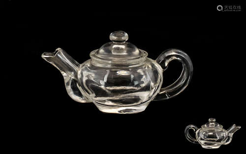 19thC Chinese Rock Crystal Teapot, Unmarked Of Plain Form, Height 2.5 Inches, Length 4.5 Inches