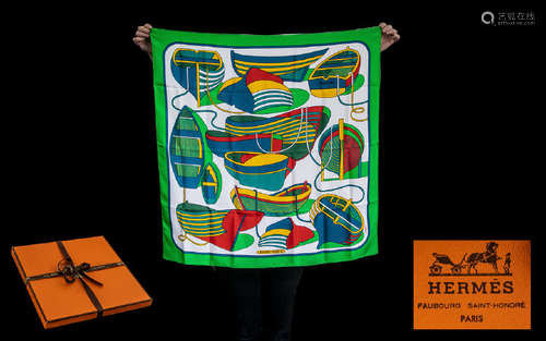 Hermes Silk Scarf: Thalassa by Pierre Peron Original Issue. This is an original issue silk scarf -