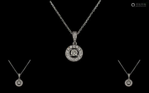 18ct White Gold Nice Quality and Attractive Circular Diamond Set Pendant Drop, with Attached 9ct