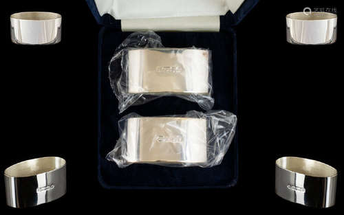 Elizabeth II Pair of Contemporary Sterling Silver Napkin Holders, In Original Wrappers and Display