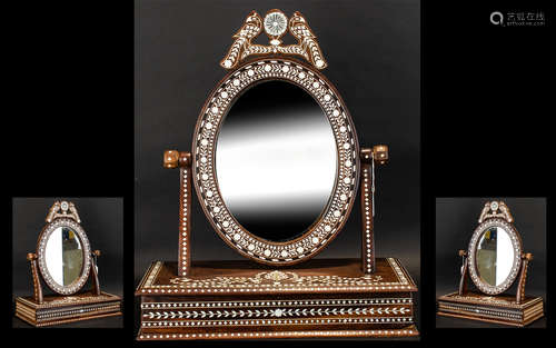 Anglo Indian - NIce Quality Toilet Table Mirror ( Adjustable ) with Pullout Drawer Below, Inlaid