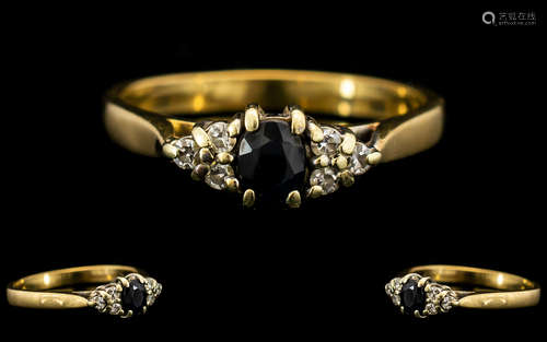 Ladies 9ct Gold Attractive Sapphire and Diamond Set Dress Ring - fully hallmarked for 9ct.