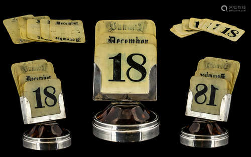 Edwardian Period - Small Silver and Tortoiseshell Desk Calendar with Days and Months Display.