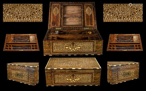 An Ebony And Ivory Inlaid Sewing Box Possibly Anglo-Indian, the mahogany box of rectangular form