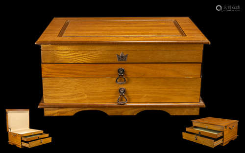 A Delux Teak - Wooden Well Made Collectors Cabinet with Twin Brass Handles From the 1980's.