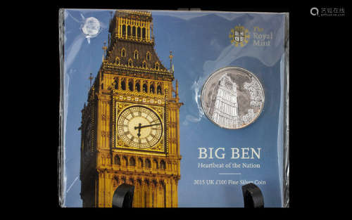 Royal Mint - United Kingdom ' Big Ben ' Pure Silver £100 Pound Coin, Still In Original Sealed