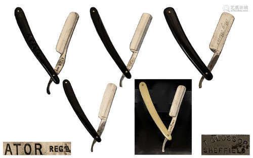 An Antique Period Collection of High Quality Hollow Ground Straight Razors ( 5 ) In Total. All In