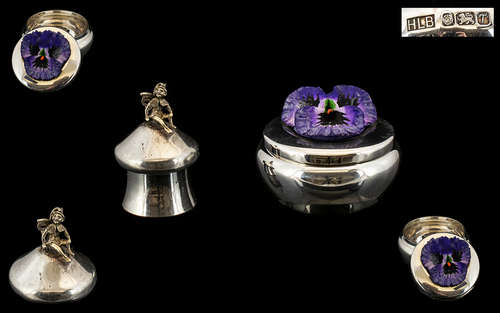 Silver Pill Boxes. 2 fully hallmarked silver pill boxes, flower top Sheffield 1993, and pixie top