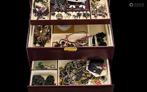 Collection of Contemporary & Vintage Costume Jewellery housed in a three tier jewellery box in