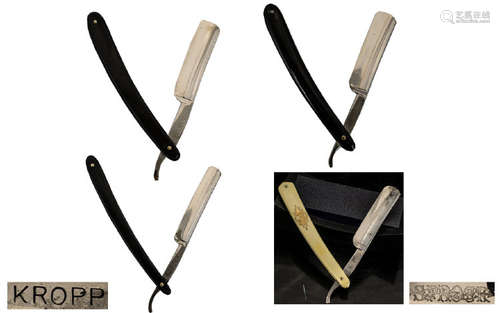 A Fine Quality Collection of Antique Period Hollow Ground Steel Razors - All with Original Razor