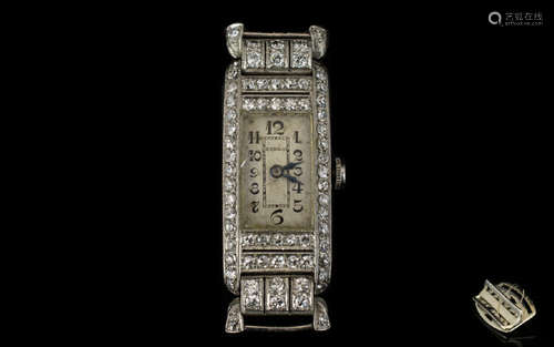 Art Deco Period - Stunning Ladies Platinum and Diamond Set Mechanical Cocktail Watch. c.1930. The