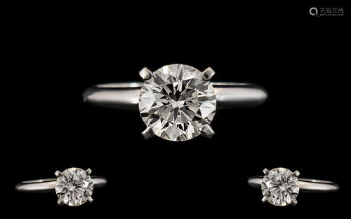 Ladies - Platinum Set Single Stone Diamond Ring, The Shank Marked Platinum, The Round Modern