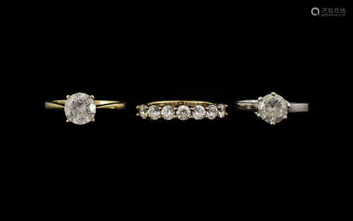 White Topaz Half Eternity Ring and Two Faux Diamond Solitaires, the eternity ring comprising seven