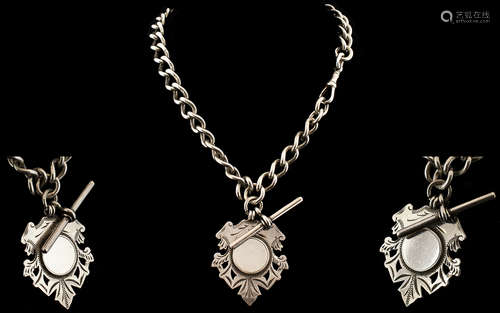 Silver Albert & Fob. Early 20th Century Albert & Fob, stamped on every link, vacant cartouche on