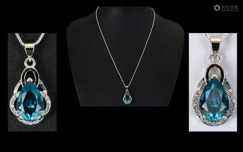 A Stunning And Contemporary Sterling Silver And Swiss Topaz Set Pendant Necklace Comprising Fine