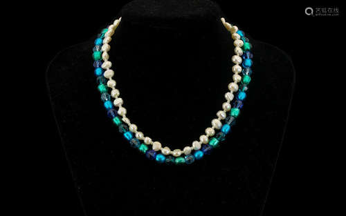 Freshwater Pearl Necklace, together with a blue beaded necklace. Freshwater Pearls separated with