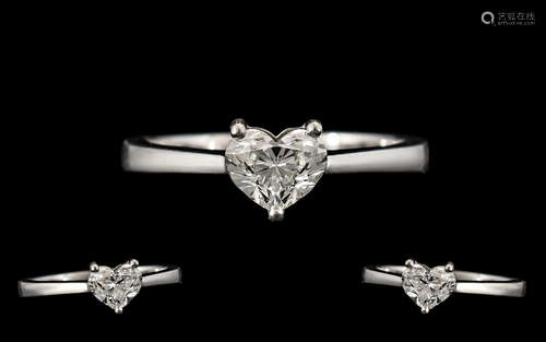 Ladies - Superb Quality Platinum Heart Shaped Single Stone Diamond Set Ring, Comes with