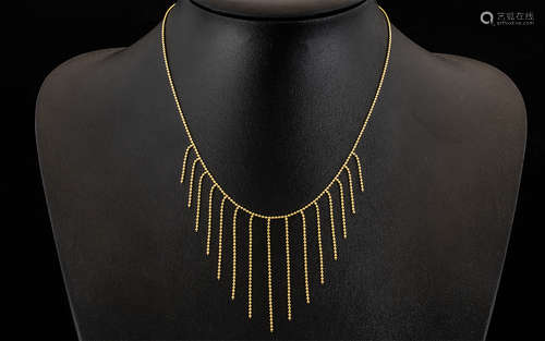 Ladies 9ct Gold Attractive Tazzel Drop Necklace of Pleasing Design. Marked for 9ct Gold. Approx 4.