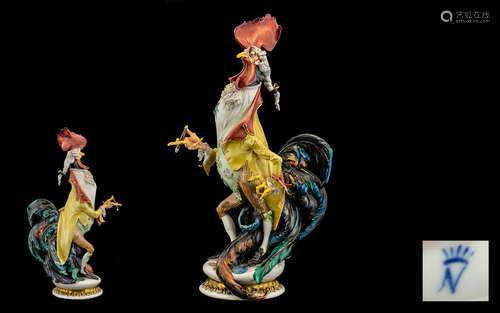 Capodimonte - Early And Rare Superb Handpainted Novelty Porcelain Figures Of A Gentleman - Half