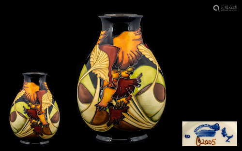 Moorcroft - Modern Tubelined Ovoid Shaped Vase. 'Parasol Dance' Pattern. Decorated With Images Of