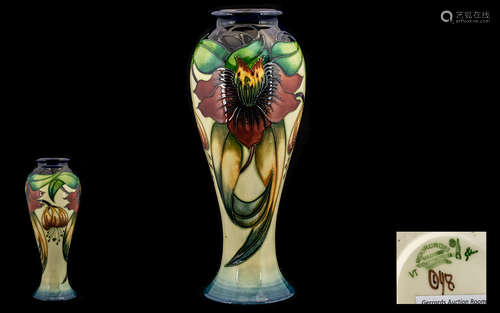 Moorcroft - Pleasing Tubelined Vase of Tappered Form 'Anna lily' Pattern. Designer Nicola Slaney