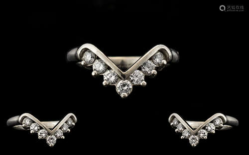 18ct White Gold Attractive Diamond Set Wishbone Ring - the seven modern round brilliant cut diamonds