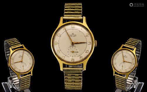 Smiths Delux - Large Gold Plated Mechanical Wind Gents Wrist Watch. Model A325. c.1955-1956.