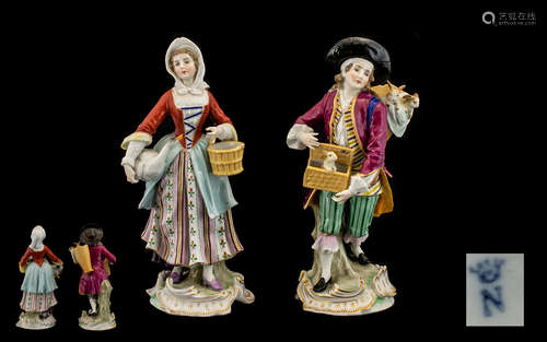 Capodimonte Late 19th Century Pair Of Handpainted Porcelain Figures. Features A young Women in