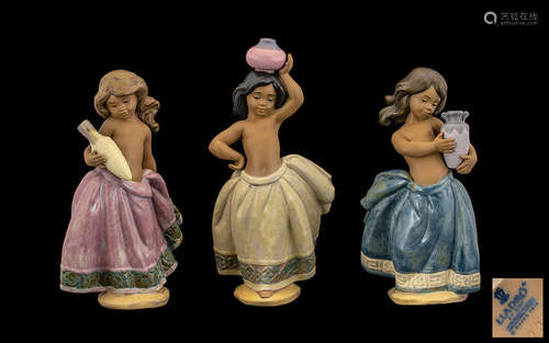 Lladro Gres Trio of Figures - all in first quality mint condition as follows: 1) Little Peasant Girl