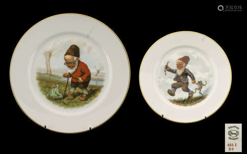 Thomas Germany Hand Painted Gnome Plates. Vintage Thomas Germany hand painted plates depicting Gnome