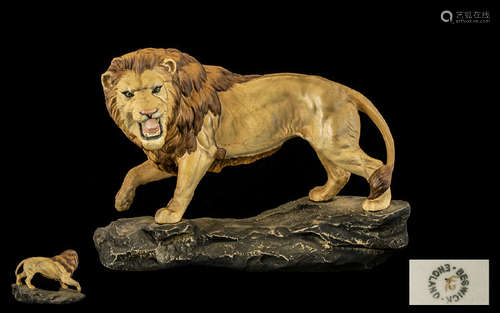 Beswick Wild Animal Figure 'Lion on a Rock' model no 2554. Designer Graham Tongue issued 1975-