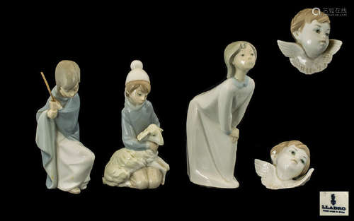 A Small Collection of Lladro Porcelain Figures ( 4 ) In Total. Comprises 1/ Girl with Nightdress.