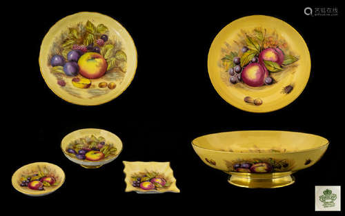 Aynsley Large Hand Painted and Signed ' Fruits ' Footed Bowl, Signed D. Jones, with Painted Gold