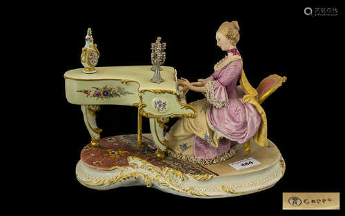 Capo-di-Monte Fine Quality Hand Painted Figure ' Lady Playing a Piano ' In 18th Century Dress.