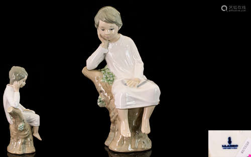 Lladro - Hand Painted Porcelain Figure ' Thinker ' Little Boy. Model No 4876. Issued 1974 - 1993.