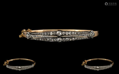 Antique Period 15ct Gold and Platinum Attractive and Exquisite Diamond Set Ladies Hinged Bangle with