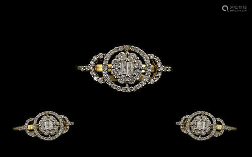 18ct Gold - Diamond Set Superb Dress Ring, The Design Excellent and the Diamonds of Good Colour