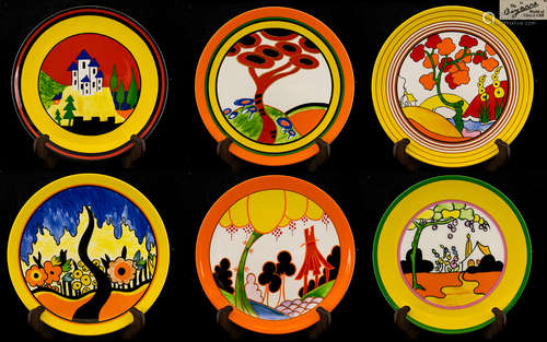 Wedgwood Ltd Edition Clarice Cliff Bizarre Range Set of Six Cabinet Plates, All In Mint Condition.