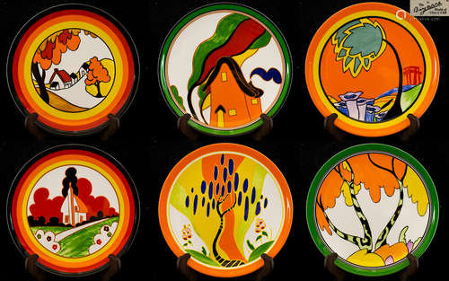 Wedgwood Ltd Edition Clarice Cliff Bizarre Range Set of Six Cabinet Plates, All In Mint Condition.