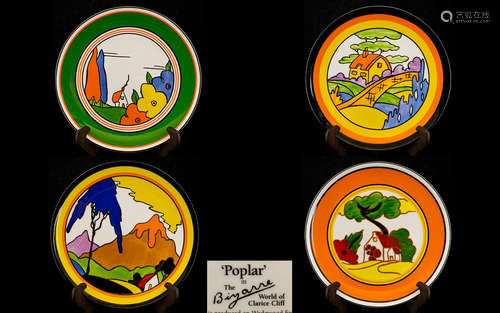 Wedgwood Ltd Edition Clarice Cliff Bizarre Range Set of Four Cabinet Plates, Comprises 1/ Poplar