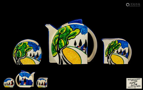 Wedgwood Ltd and Numbered Edition Clarice Cliff Designed 3 Piece Hand Painted Stamford Tea Set ' May