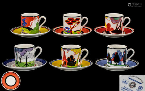 Wedgwood Fine Bone China Clarice Cliff Centenary Limited Edition Set of Six Hand Painted Coffee Cups