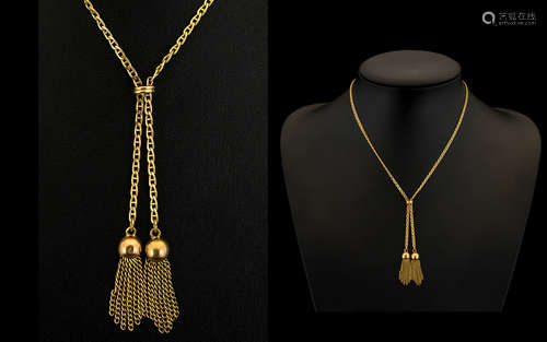 Ladies Attractive and Well Designed 9ct Gold Bespoke Chain - with twin tazzle and ball drops fully