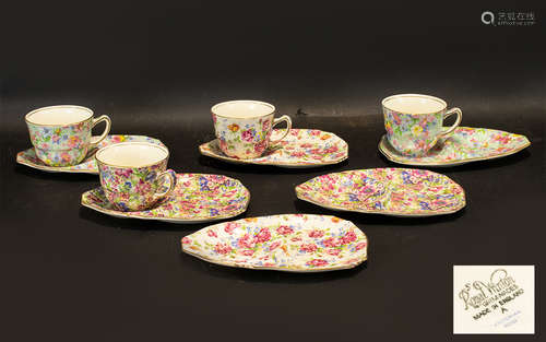 A Set of Four Royal Winton Grimwades Chintz Tea Cup and Tennis Tray Sets. Comprising Victorian Rose,