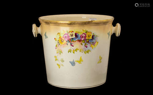 A Large Porcelain Hand Painted Bucket/Planter. Decorated in gilt highlights on a cream ground with