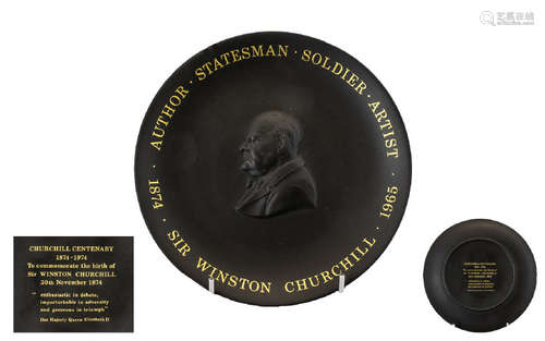 Black Basalt 'Sir Winston Churchill' Plaque, as new condition with original box and paperwork.